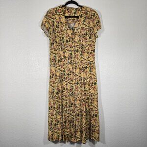 Sostanza Maxi Dress Women Large Yellow Button Down 90s Summer Floral Cottagecore